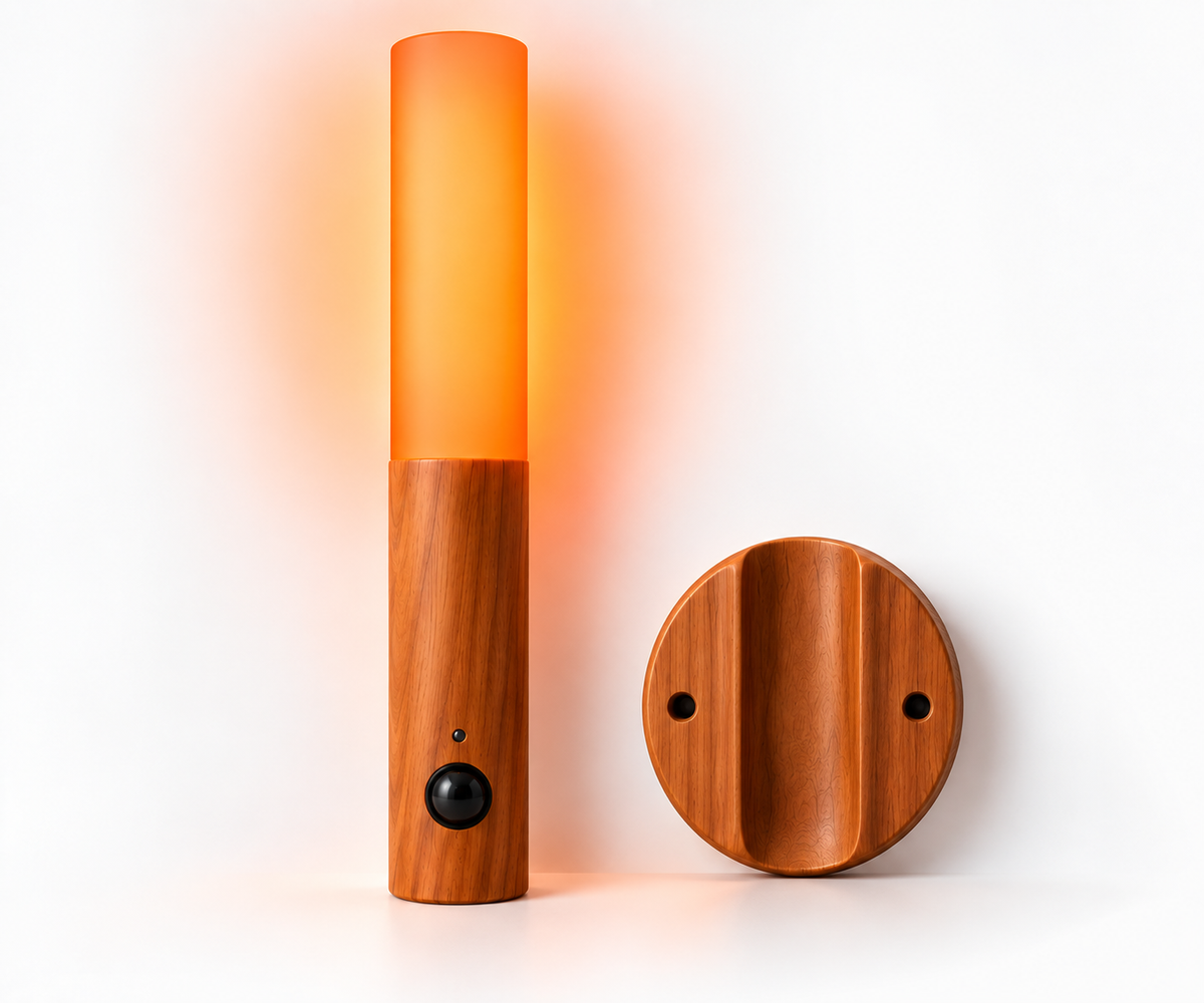BioSpectral Ember Night Light hero image glowing warm amber in a dark room