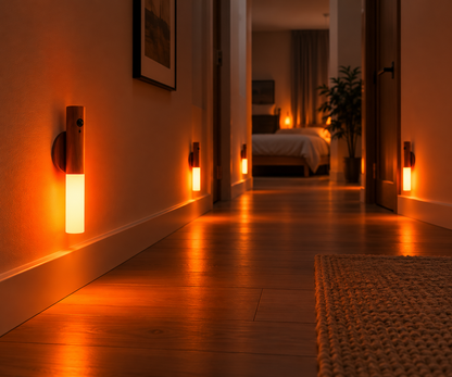 BioSpectral Ember Night Light mounted in a hallway providing motion activated nighttime pathway lighting