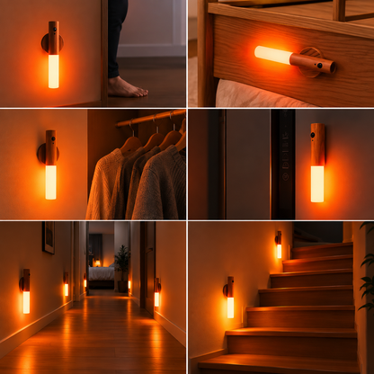 BioSpectral Ember Night Light use cases around the home — bathroom, hallway, bedroom, nursery, stairs
